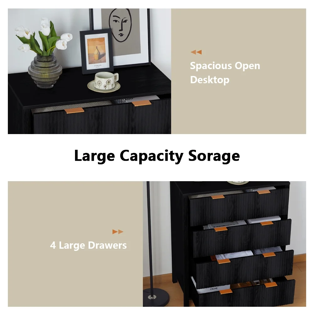 YOCWO Fluted Nightstand for Bedroom Set of 2 , Wood Bedside Table Set of 2 with Drawers, Black - Image 107