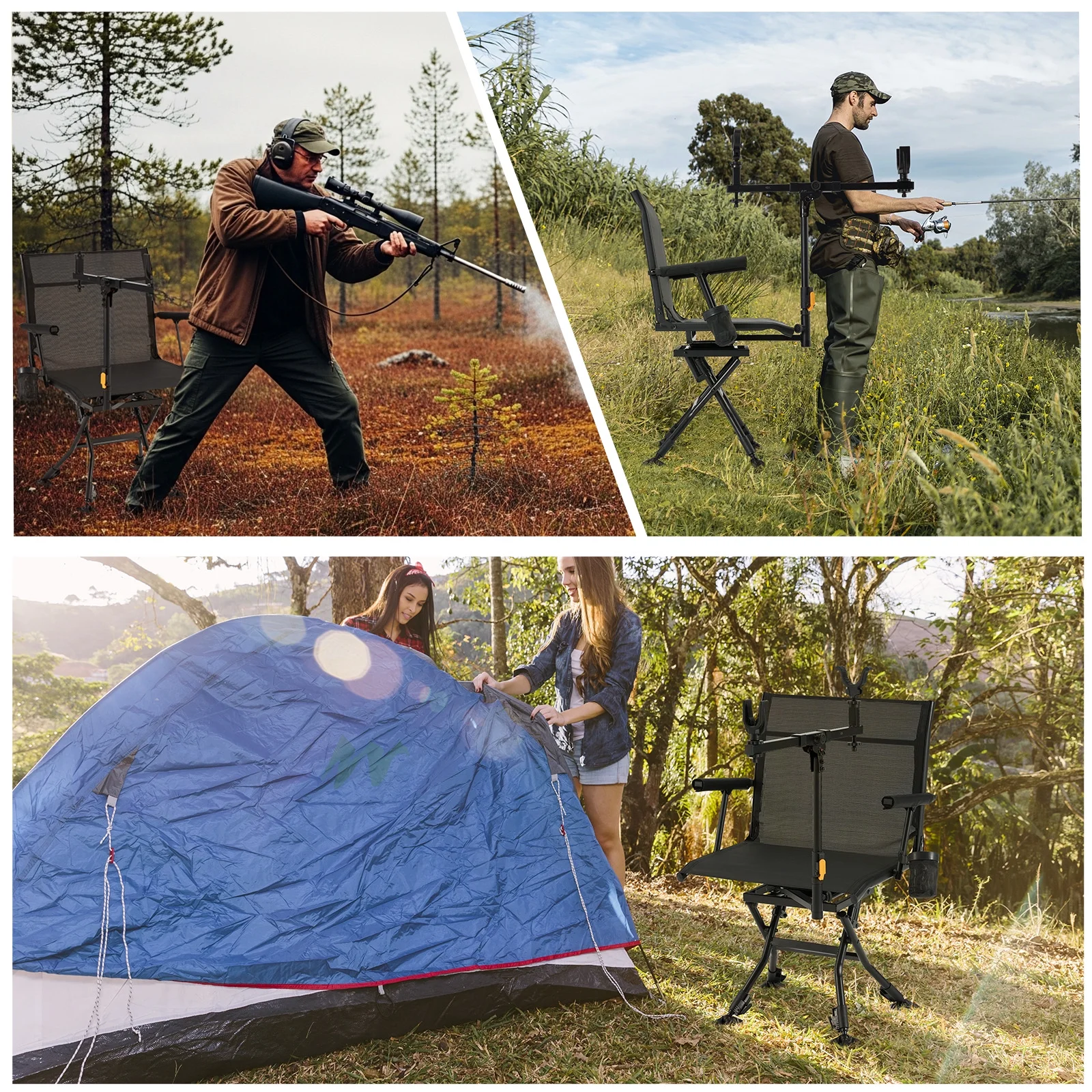 Danrelax 360�� Silent Camo Hunting Blind Chair, Armrests, Side Pouch, Telescopic Legs - Image 40