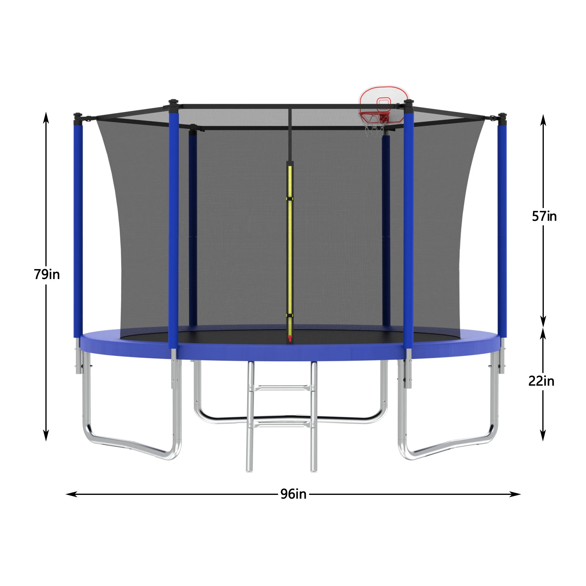 8FT Trampoline for Kids,Outdoor Trampoline with Basketball Hoop,Heavy-Duty Trampoline with Safety Enclosure Net,Blue - Image 2