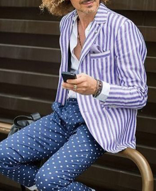 OK Casual Vertical Stripe Lapel Collar Chest Pocket Blazer