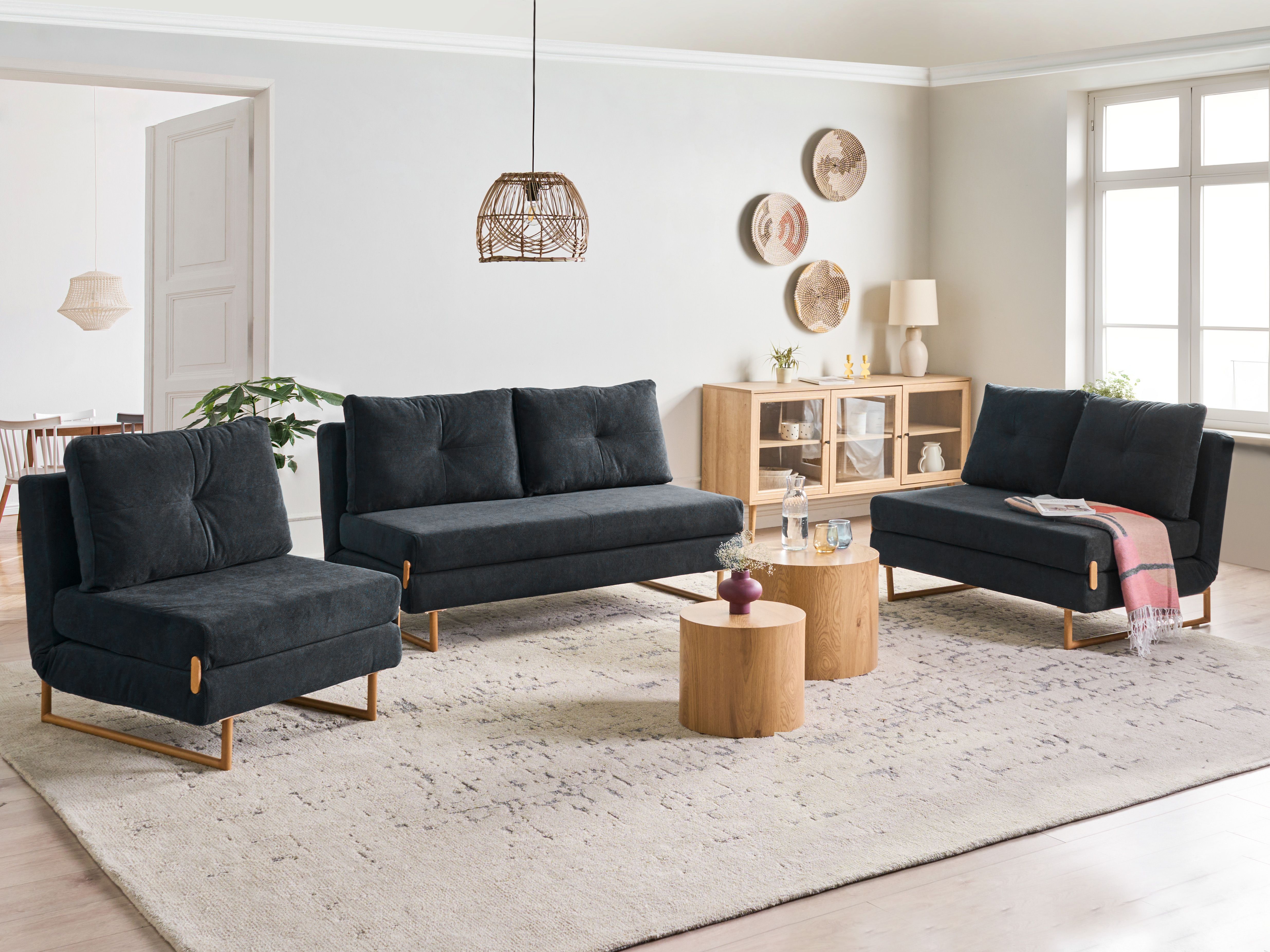 Living Room Set 6 Seater JERSLEV Fabric Black