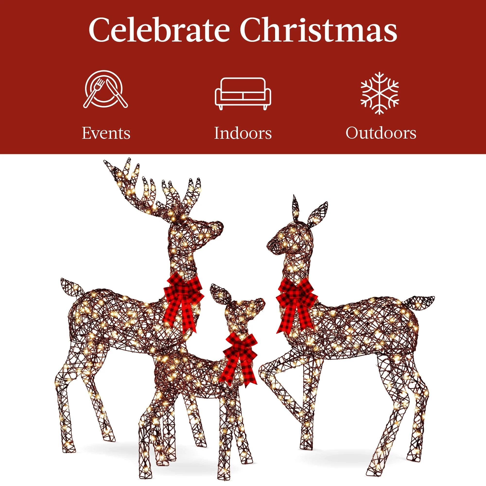 Best Choice Products 6.5ft 3-Piece Lighted Christmas Deer Set Outdoor Yard Decoration w/ 385 LED Lights, Stakes - Gold - Image 24