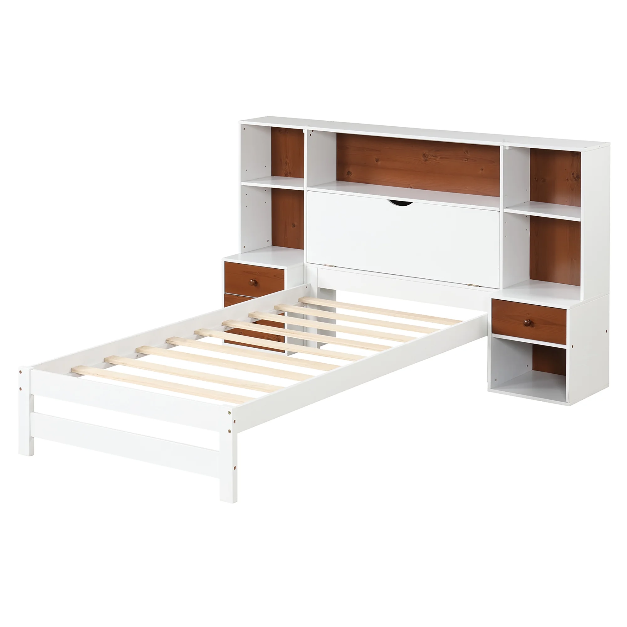Gymax Twin Bed Frame w/ Storage Headboard & Nightstands 7 Compartments 3 Drawers