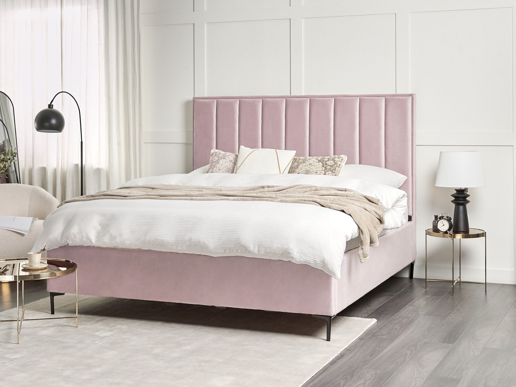 Ottoman Bed Velvet SEZANNE 180 x 200 cm (EU Super King) Pink