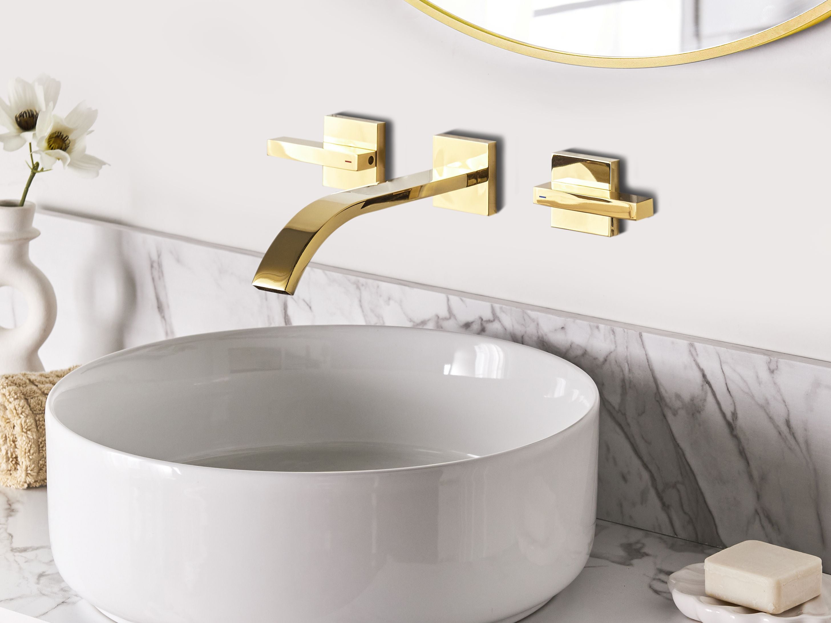 Wall Mounted Basin Mixer Tap BERRACO Brass Gold