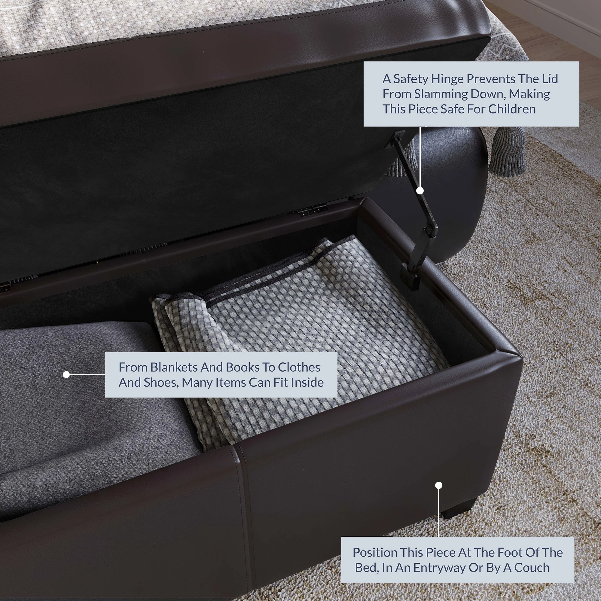 BELLEZE Storage Ottoman Bench Footstool - Amherst (Beige) - Image 15