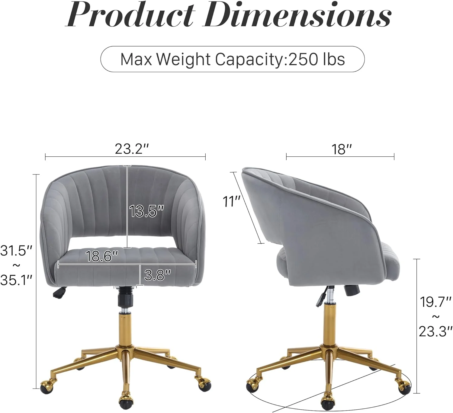 Home Office Swivel Desk Chair, Modern Velvet Vanity Chair, Height Adjustable Armchair with Gold Base, Ergonomic Office Chair for Task Study Computer Room, Beige - Image 16