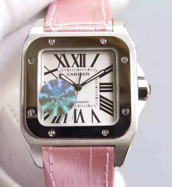 Replica Cartier V6 Santos 100 W20126X8 36mm White Dial Black Leather Strap - Top club