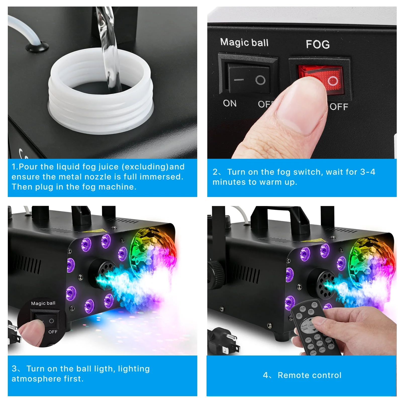Yexmas 600W Fog Machine with Disco Ball & 8 RGB LED Lights – 2000CFM and Remote Control for Parties, Weddings, Halloween & DJ Events - Image 2 Yexmas 600W Fog Machine with Disco Ball & 8 RGB LED Lights – 2000CFM and Remote Control for Parties, Weddings, Halloween & DJ Events - Image 2