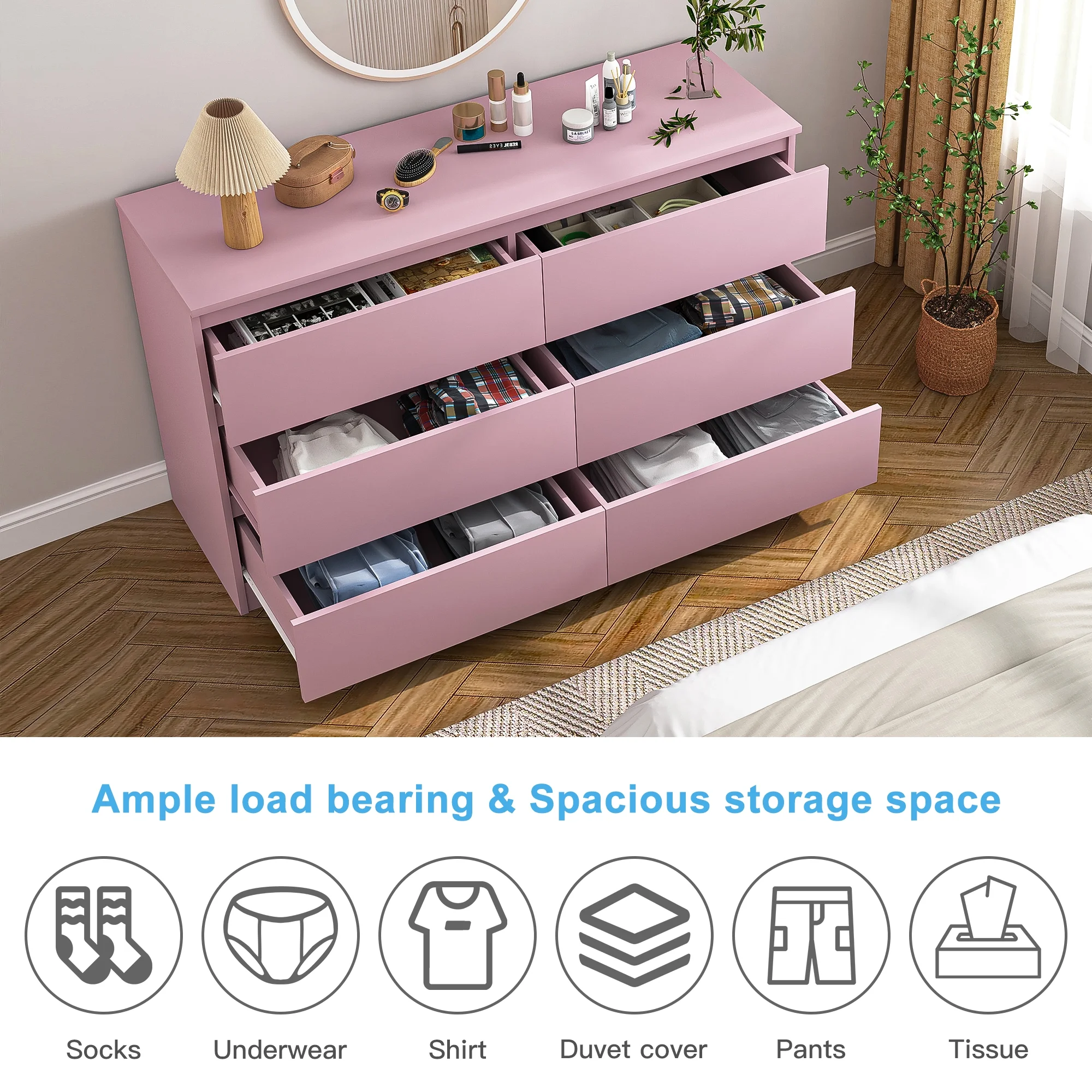 Kadyn White Chest of Drawer, 6 Double Drawer Dresser for Bedroom, Modern Storage Cabinet for Living Room, Dresser - Image 169