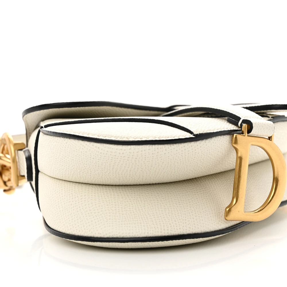 Dior White Grained Calfskin Saddle Replica with Brass Accents1:1High-quality replica