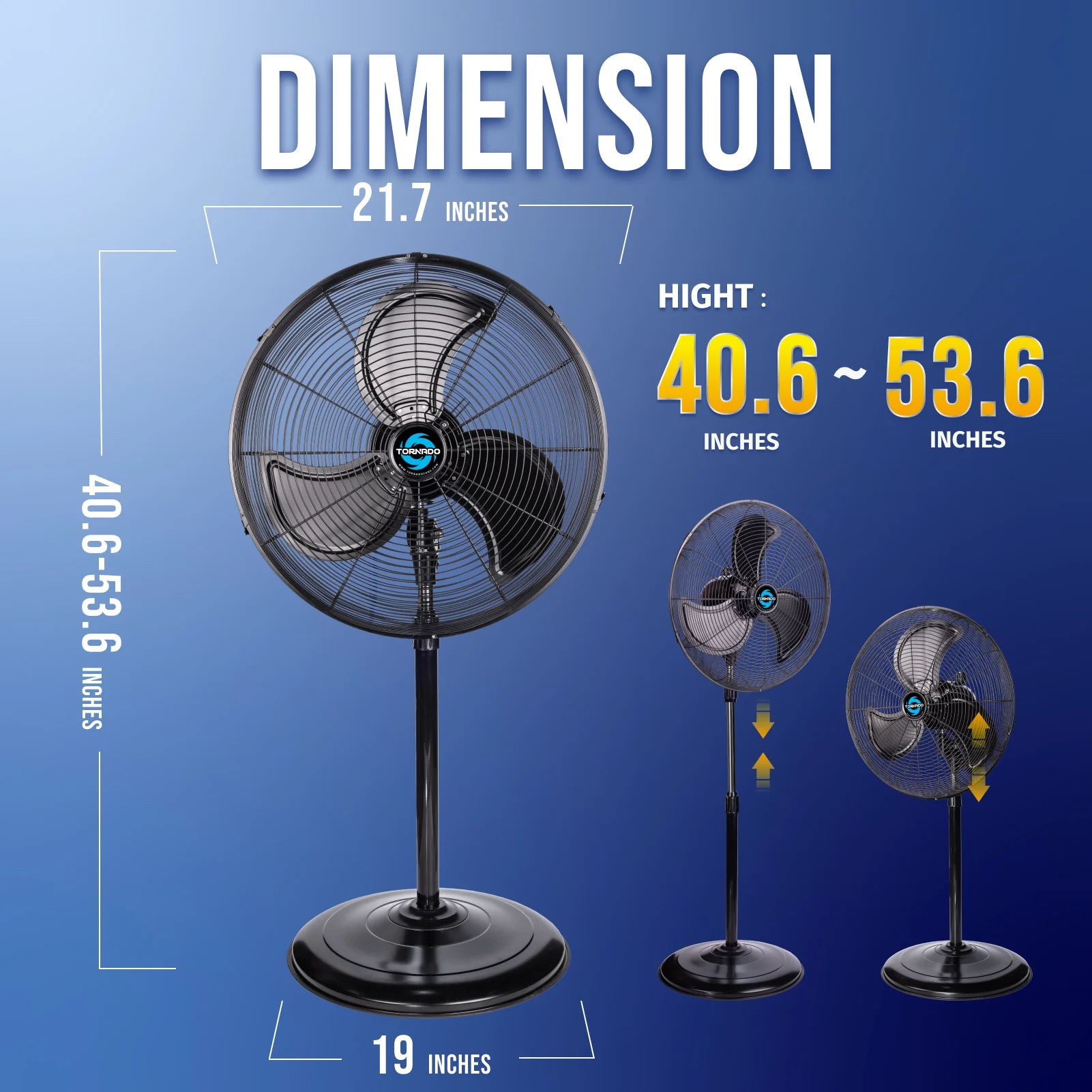 Tornado - 20 Inch High Velocity Metal Oscillating Pedestal Fan - Commercial, Industrial Use Water-Resistant - Image 2