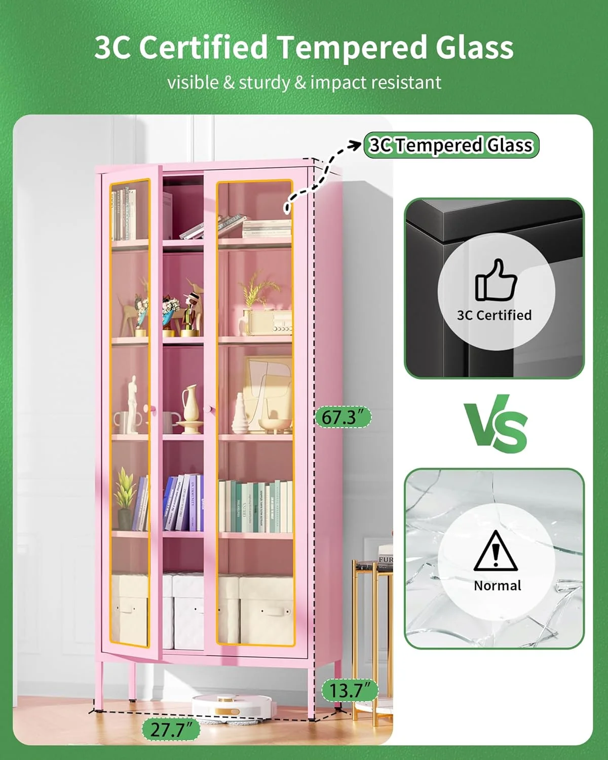 SUNCROWN Metal Storage Cabinet, Curio Display Cabinet with 2 Glass Display Door and 4 Shelves, Side Storage Organize, Modern Bookshelf Cabinet for livingroom, Bedroom, Kitchen, Black - Image 41