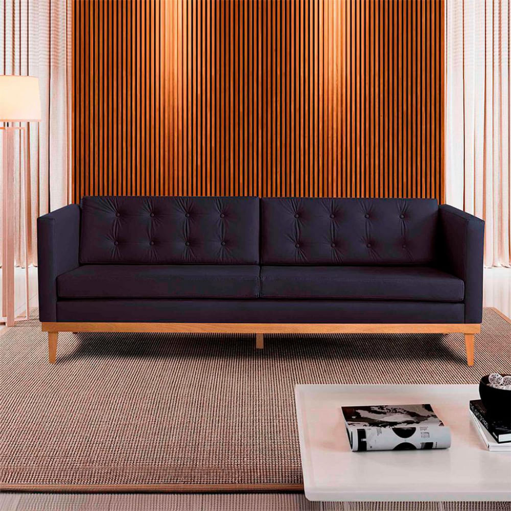 Sofá 3 Lugares Expert Revestimento Sintético Preto