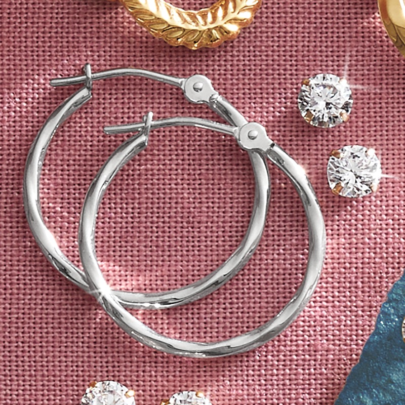 10K Gold 2-Pair Hoop and Cubic Zirconia Earring Set - MIDNIGHT VELVET CATALOG