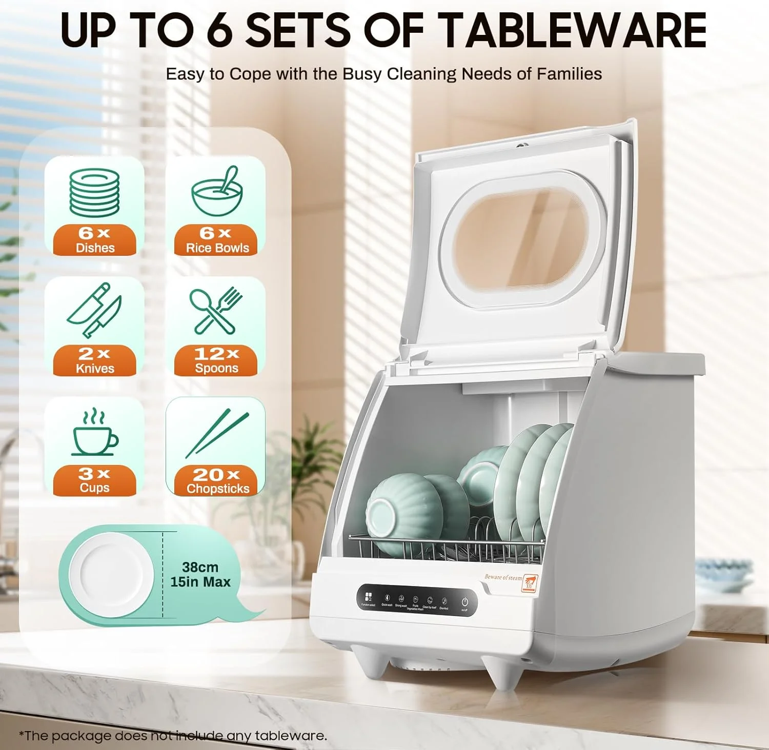 110V 800WCountertop Dishwasher, Portable Compact Dishwasher for Home with 5 Wash Modes and Detachable Dish Rack, 6 Sets Dishwashing Capacity, Mini Dishwasher for Home Apartment RV