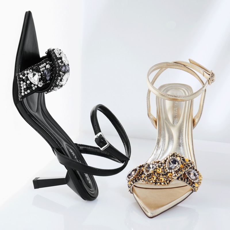 Azalea Wang Mael Pointed-Toe Sandal with Beads and Rhinestones - MIDNIGHT VELVET CATALOG