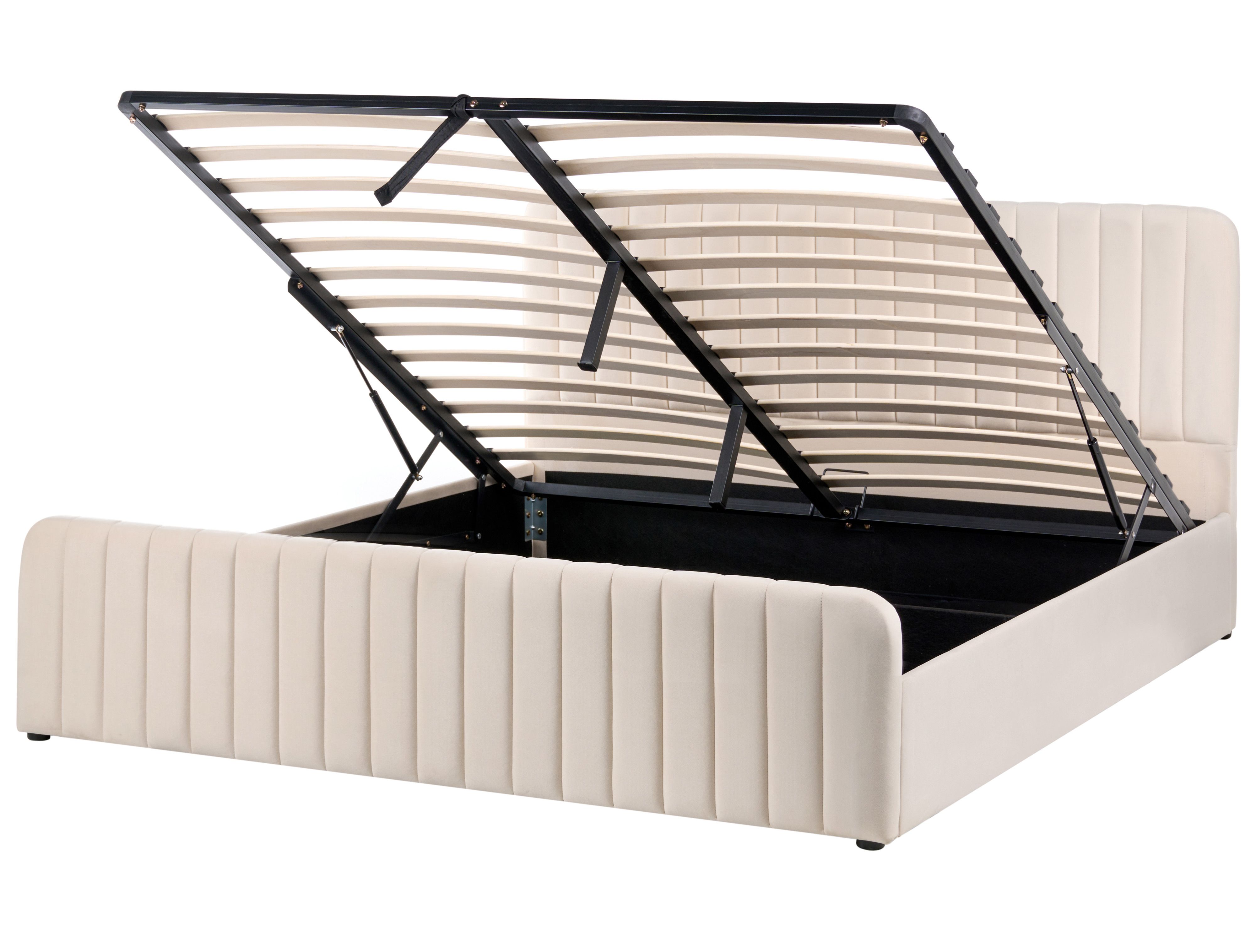 Ottoman Bed Velvet LUNAN 180 x 200 cm (EU Super King) Beige