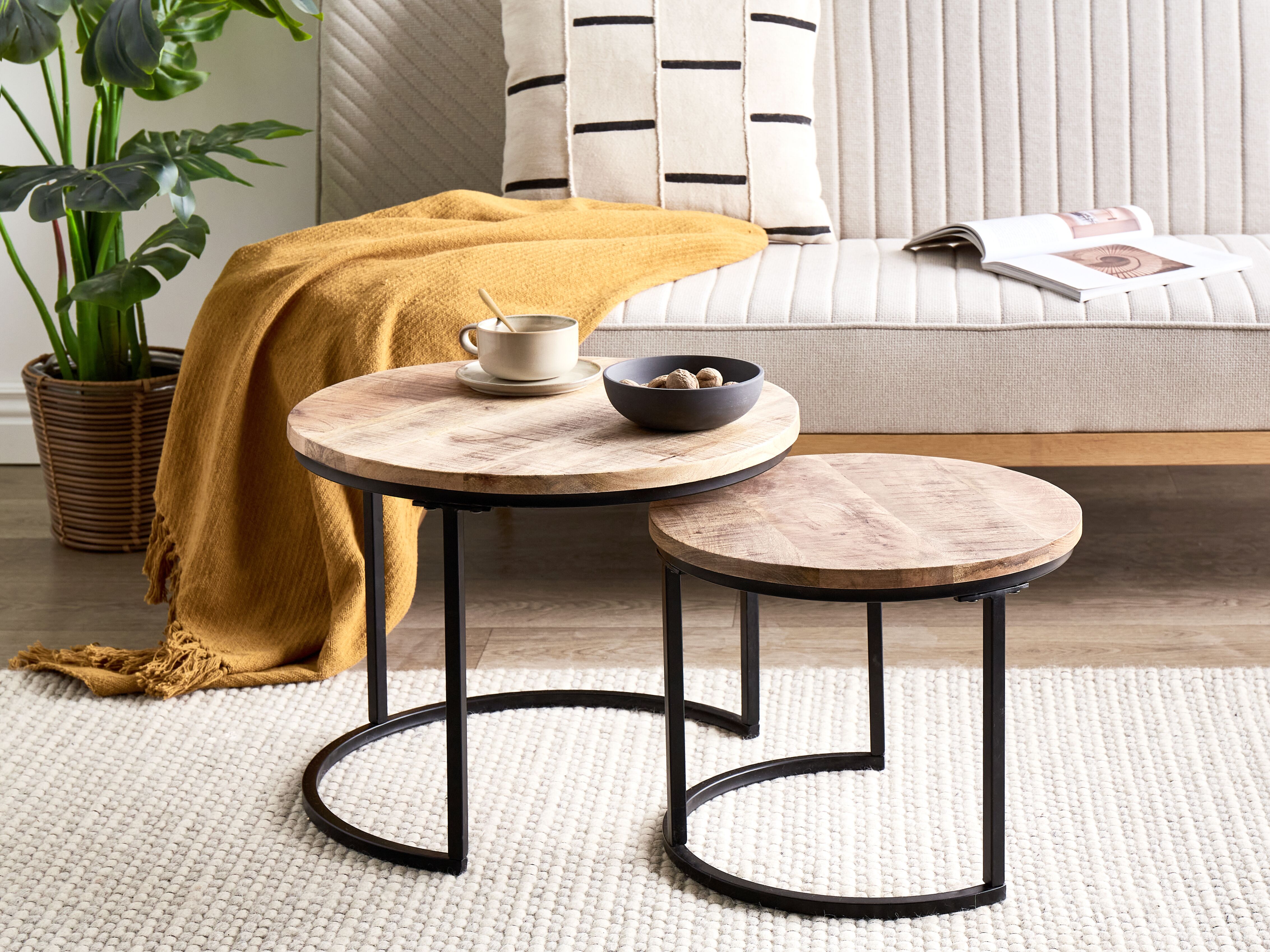 Set of 2 Coffee Tables CLATON Brown