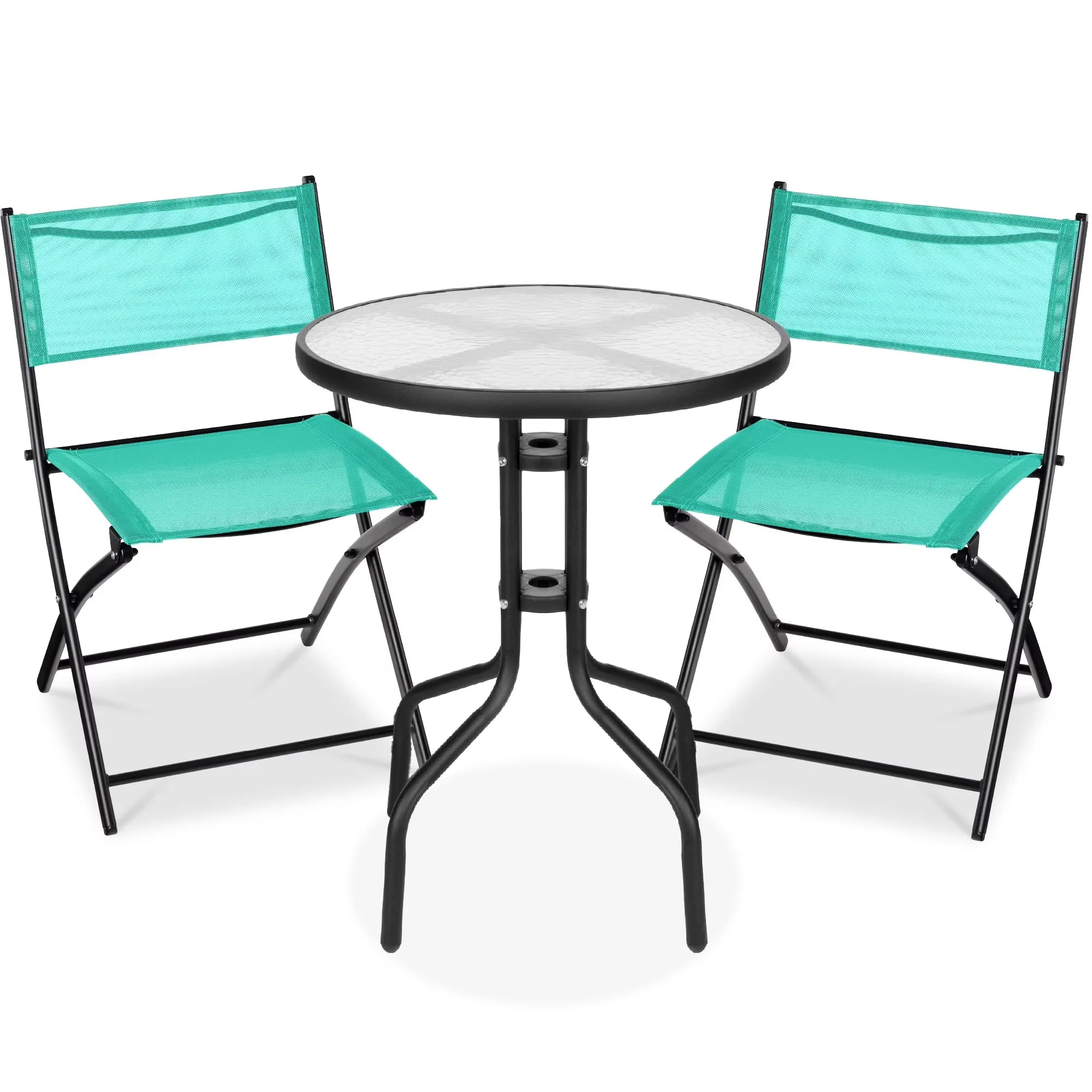 Best Choice Products 3-Piece Patio Bistro Dining Set With Glass Tabletop And Folding Chairs - Gray - Image 13 Best Choice Products 3-Piece Patio Bistro Dining Set With Glass Tabletop And Folding Chairs - Gray - Image 13