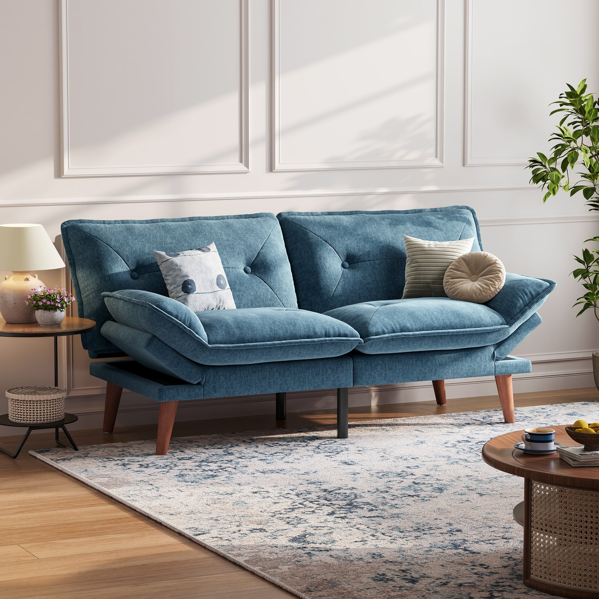 Linsy Home 70" W Chenille Convertible Futon Sofa Bed with Adjustable Armrests, Green - Image 32