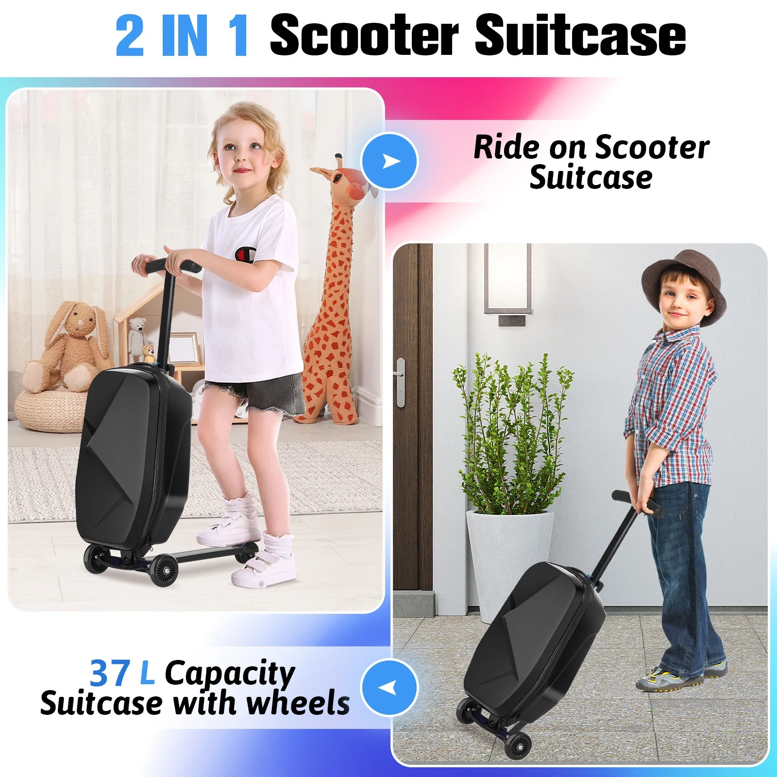 Advwin Scooter Luggage for Kids & Adults, Hardside Ride on Suitcase for Kids Ages 4-15 Multifunctional Lightweight Foldable Carry on Luggage with Wheels Ride on for Children Teenagers, Pink - Image 20
