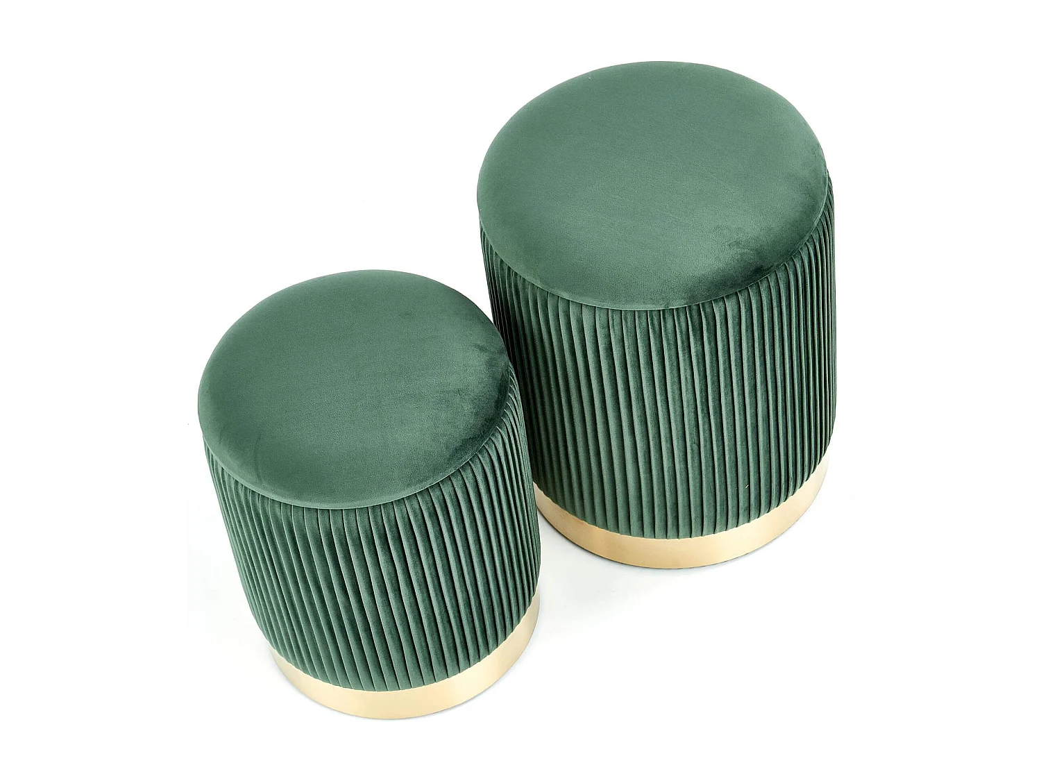 Poufs gigognes en velours plissé vert foncé avec socle en métal doré PLEATS