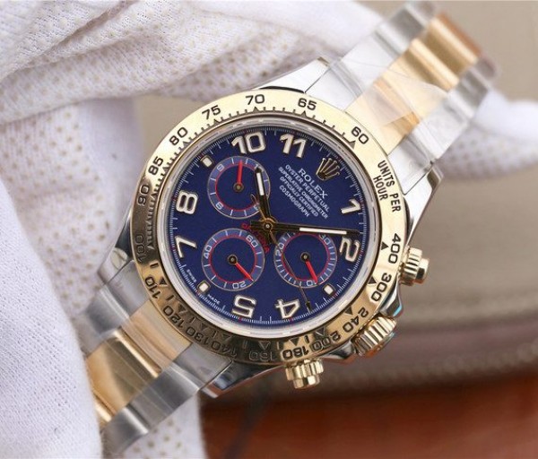 Replica Rolex Daytona 116523 Thick YG Wrapped Blue Dial Numerals Markers SS/YG Bracelet A7750 - Elite Watch Atelier