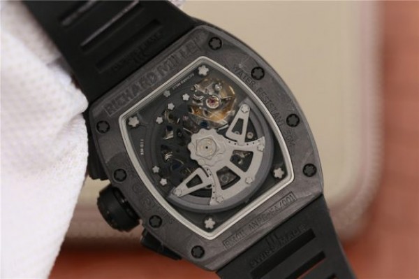 Replica Richard Mille RM011 NTPT Carbon Case Chronograph KVF Crystal Skeleton Dial Red Black Rubber Strap A7750 - Top club