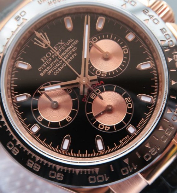 Replica Rolex Daytona 116515 Noob Black/RG Dial Black Leather Strap A7750 - Top club