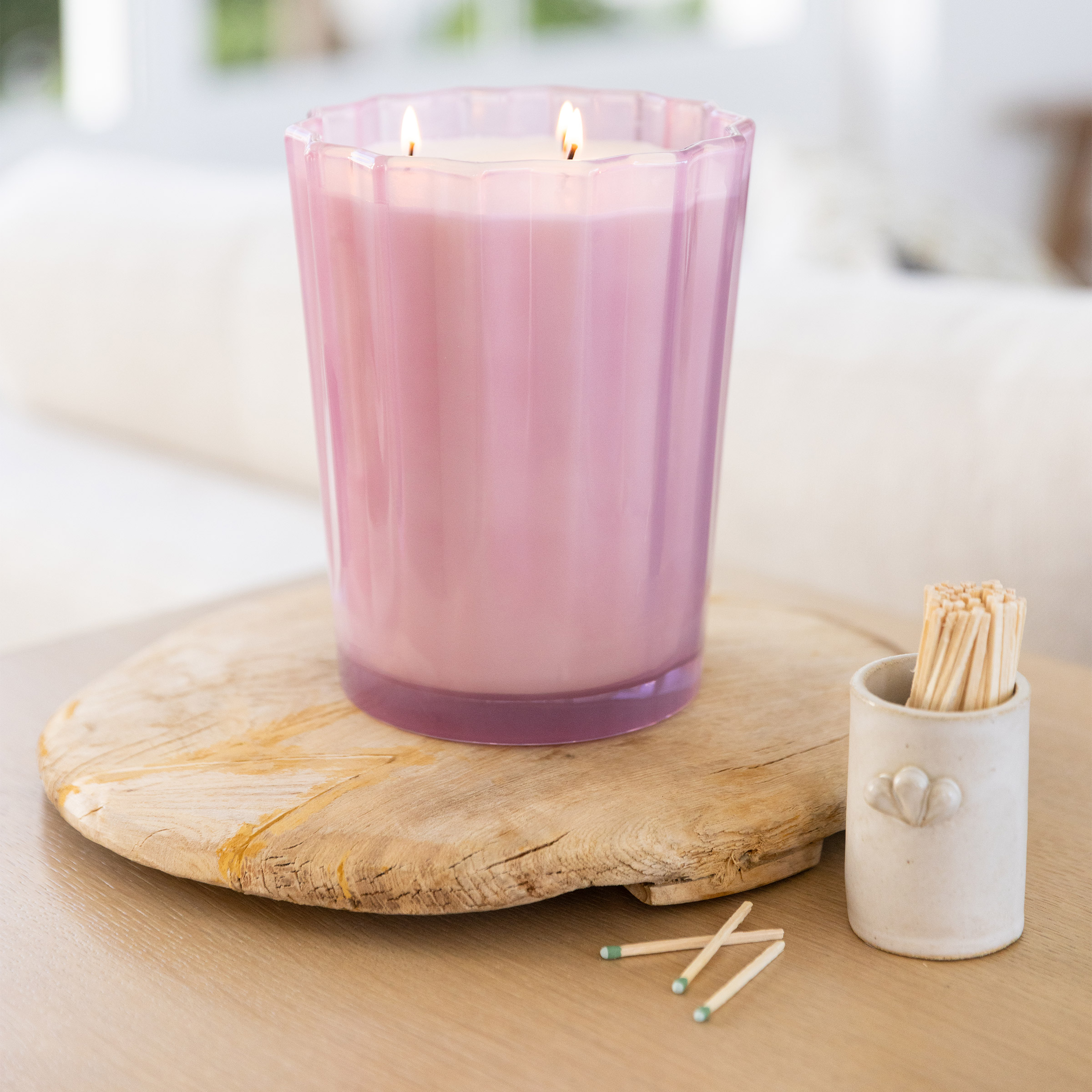 Sand + Fog Spring 57oz. Scalloped Candle with Rubber Wood Lid