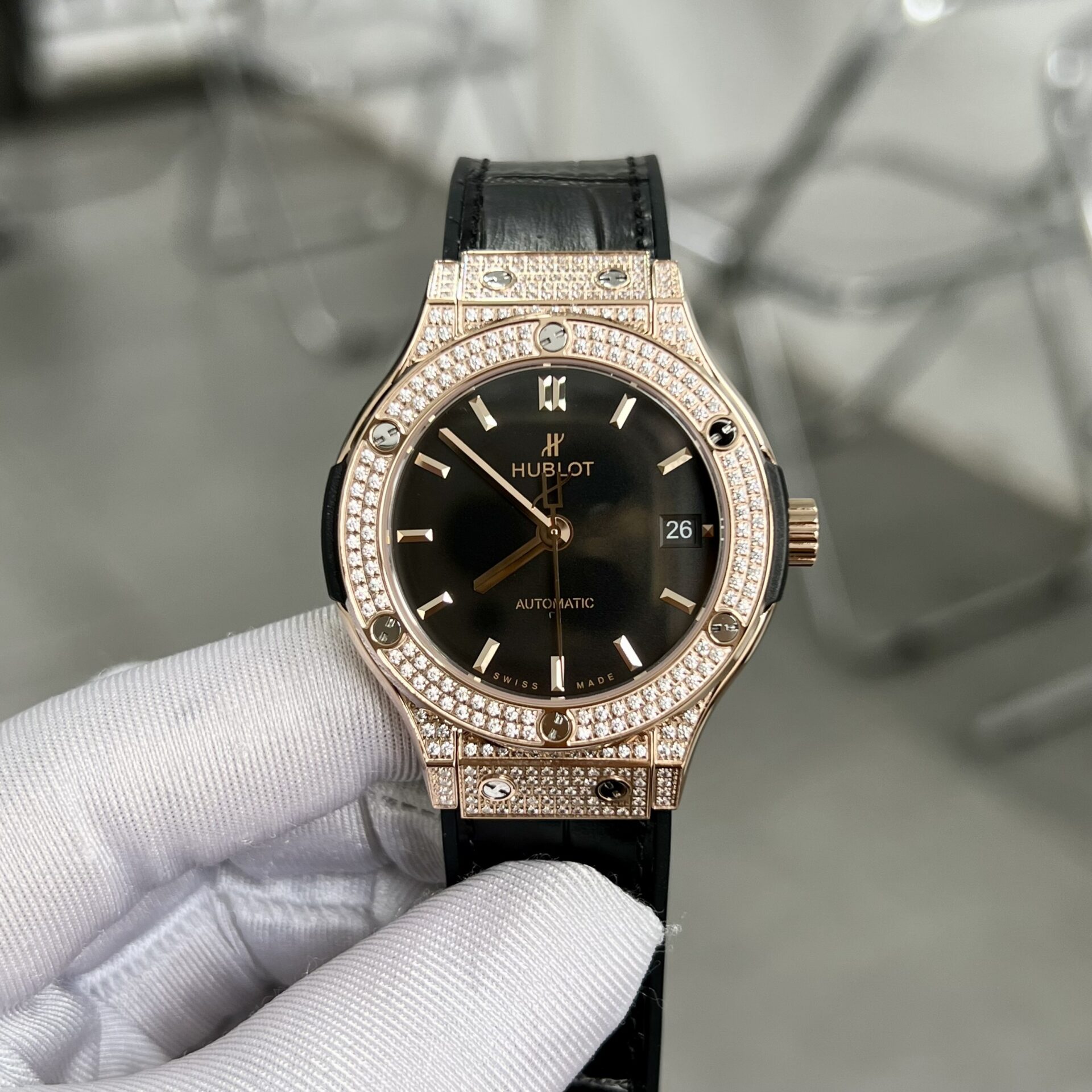 Hublot Replica Watch Classic Fusion King Gold With Diamonds Case HB Factory 38mm - Elite Watch Atelier