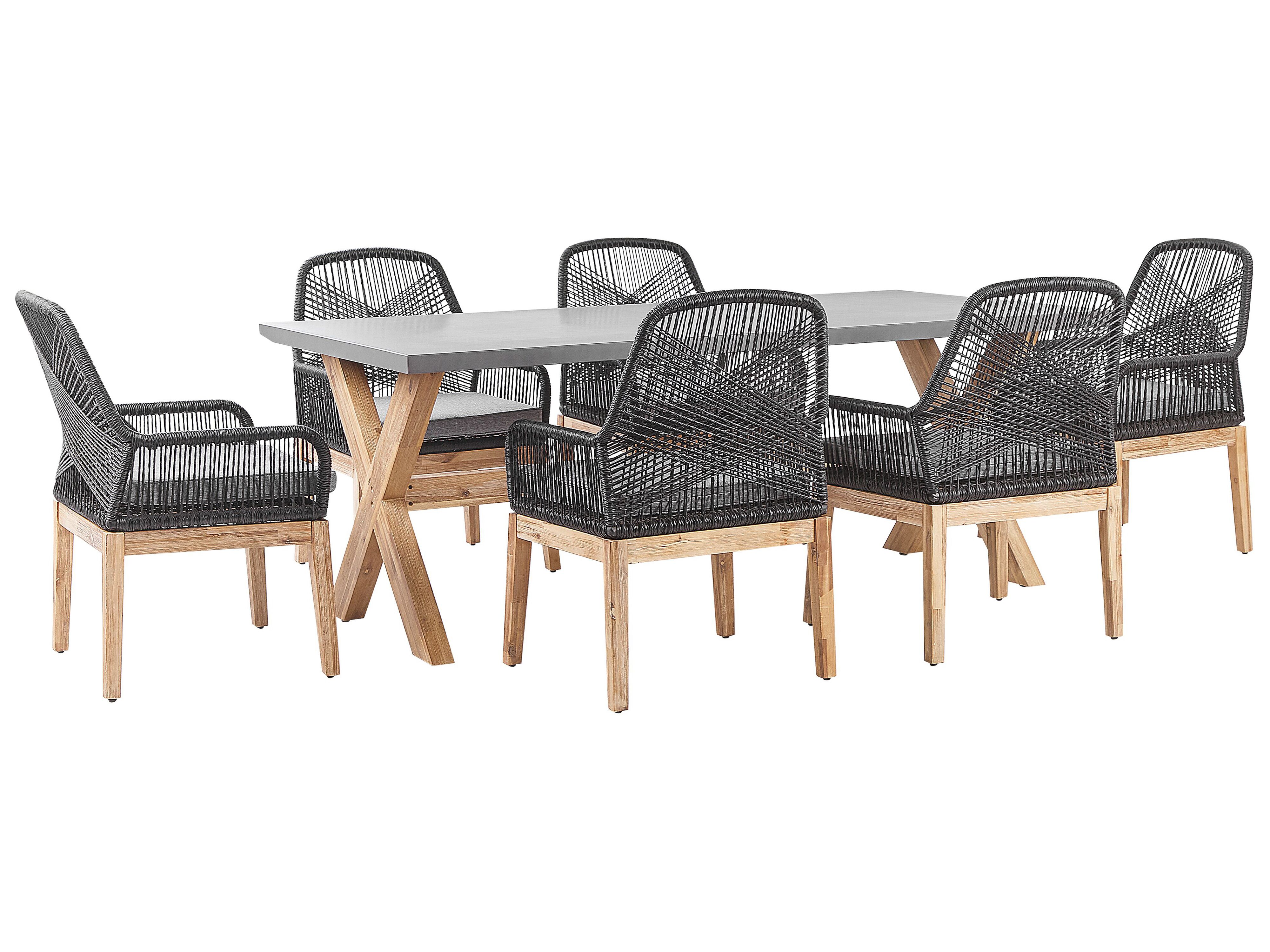 Garden Dining Set 6 Seater OLBIA with Cushions Concrete Black