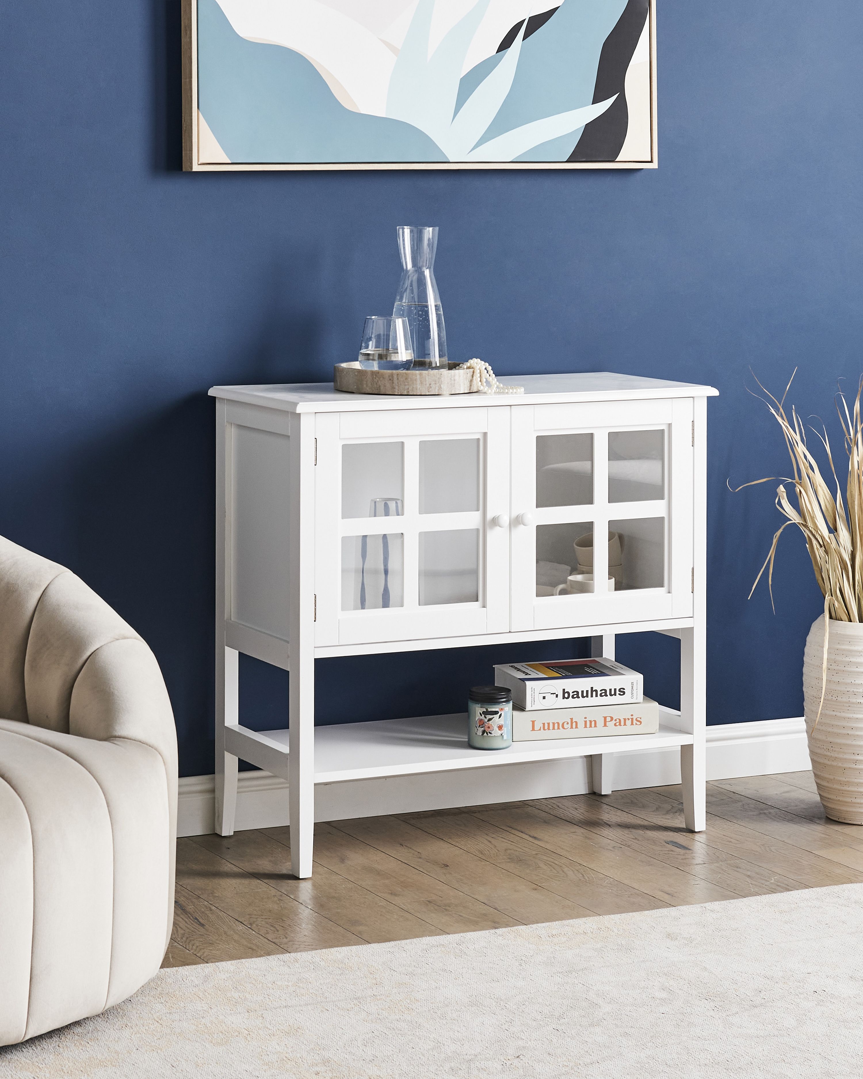 Glass Display Sideboard with Shelf INLET 80 cm White
