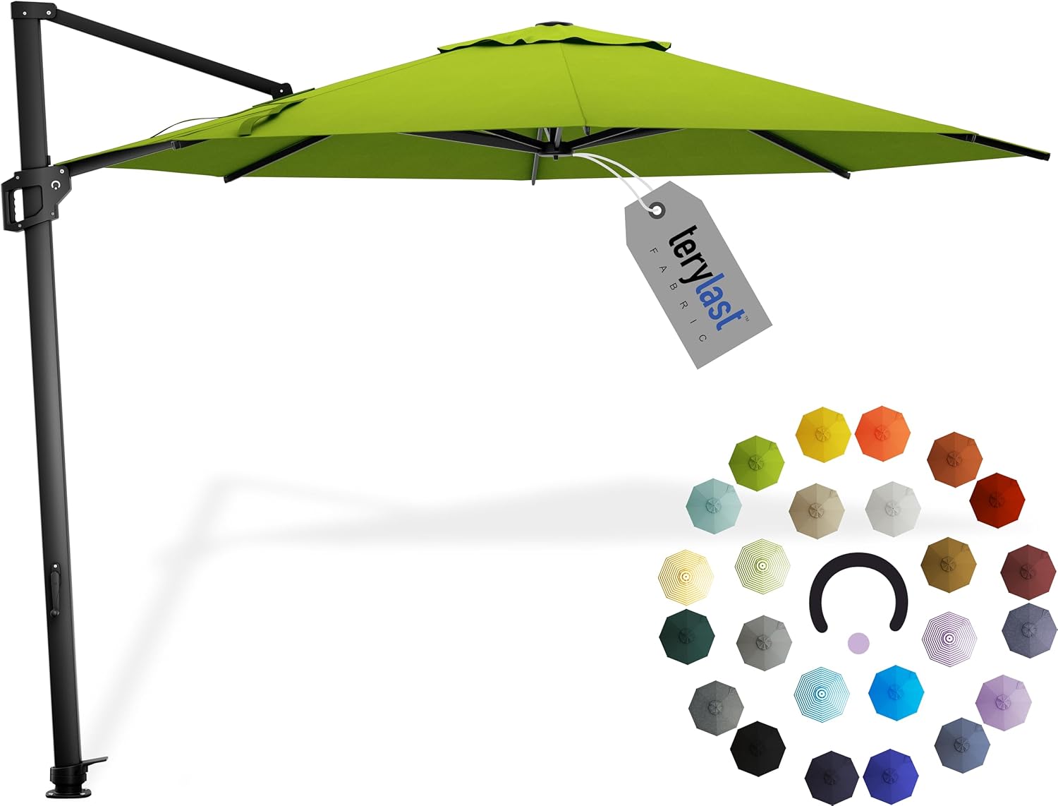 Midtown Umbrellas 10 Ft Outdoor Cantilever Patio Umbrella w/Terylast Pear Green Fabric - Rotate Tilt 360° Offset Patio Umbrella  Deck Patio Umbrella  Backyard Umbrella & Garden Umbrella - Black Frame
