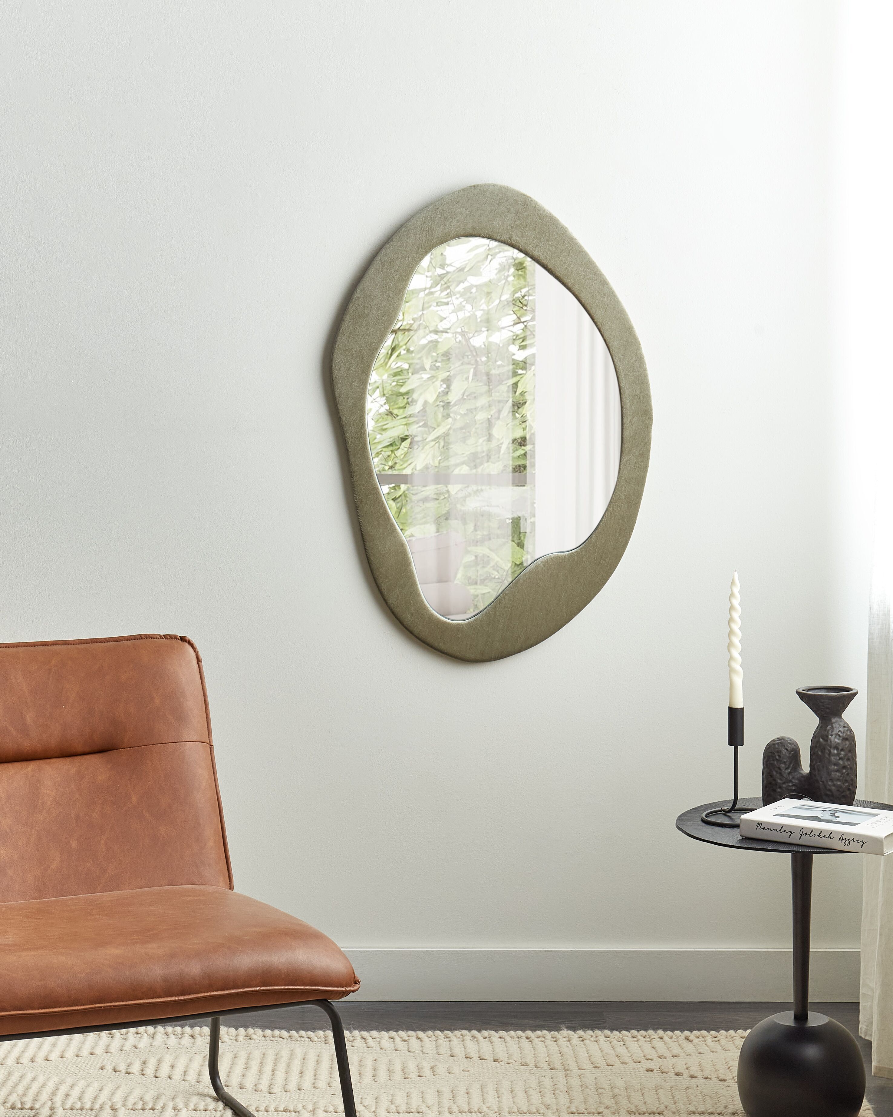Wall Mirror LENAX 59 cm 90 cm Velvet Olive Green