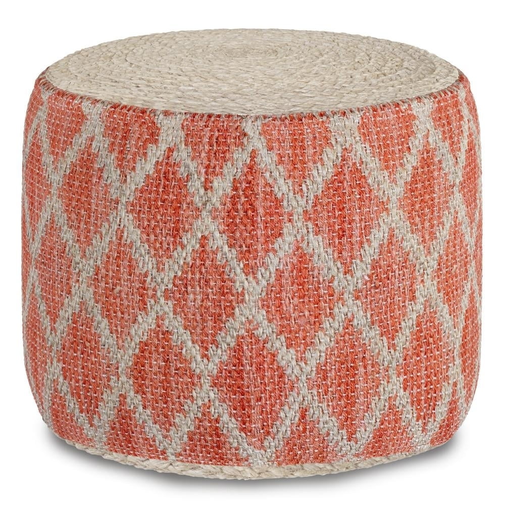 Edgeley Boho Round Pouf in Classic Blue, Natural Woven Braided Jute