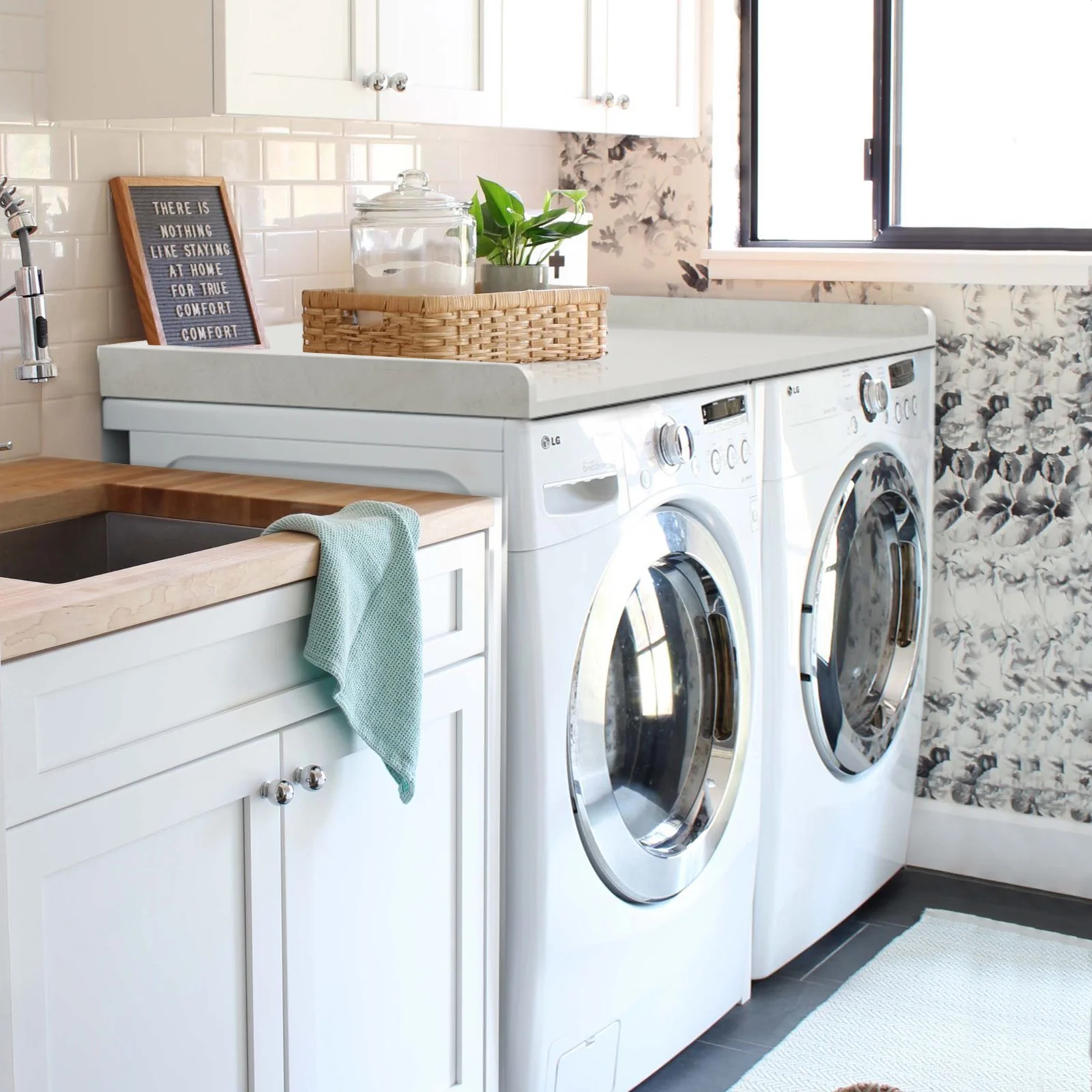 Kaboon Washer Dryer Countertop with Edge Rails, 27.5" x 54", Light Walnut - Image 51