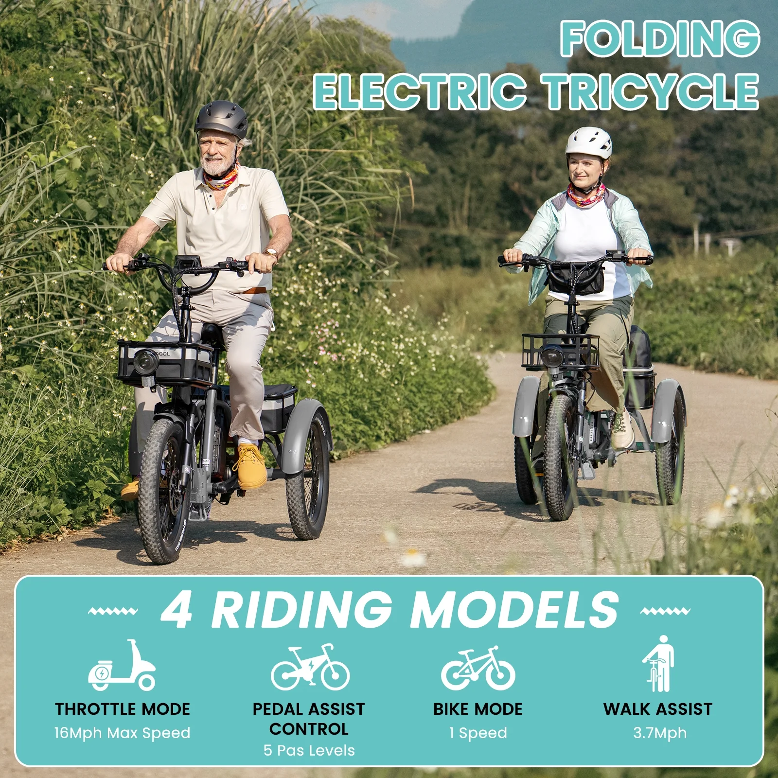 MOONCOOL TK1 Folding Electric Tricycle for Adults,48V 14.5Ah Removable battery, 500W(Peak 1000w)Motor, 20" Fat Tire Step-Thru 3Wheel Electric Bicycle w/Front&Rear Baskets, Certified to UL 2849 by SGS - Image 57
