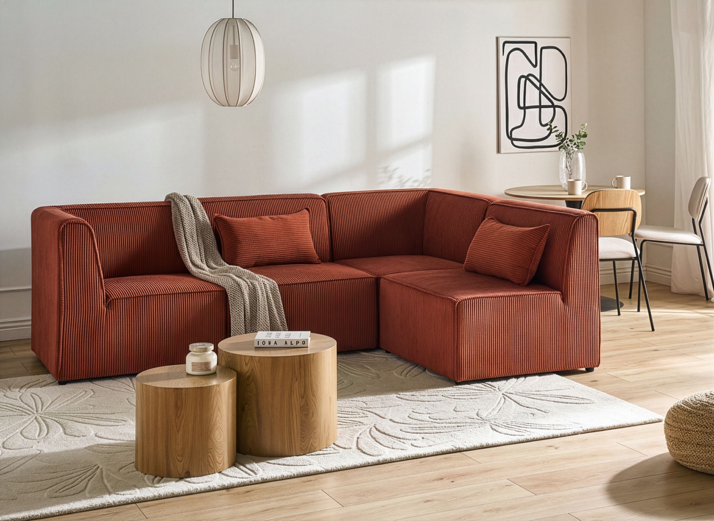 Modular Corner Sofa 4 Seater LEMVIG Corduroy Golden Brown Left Hand