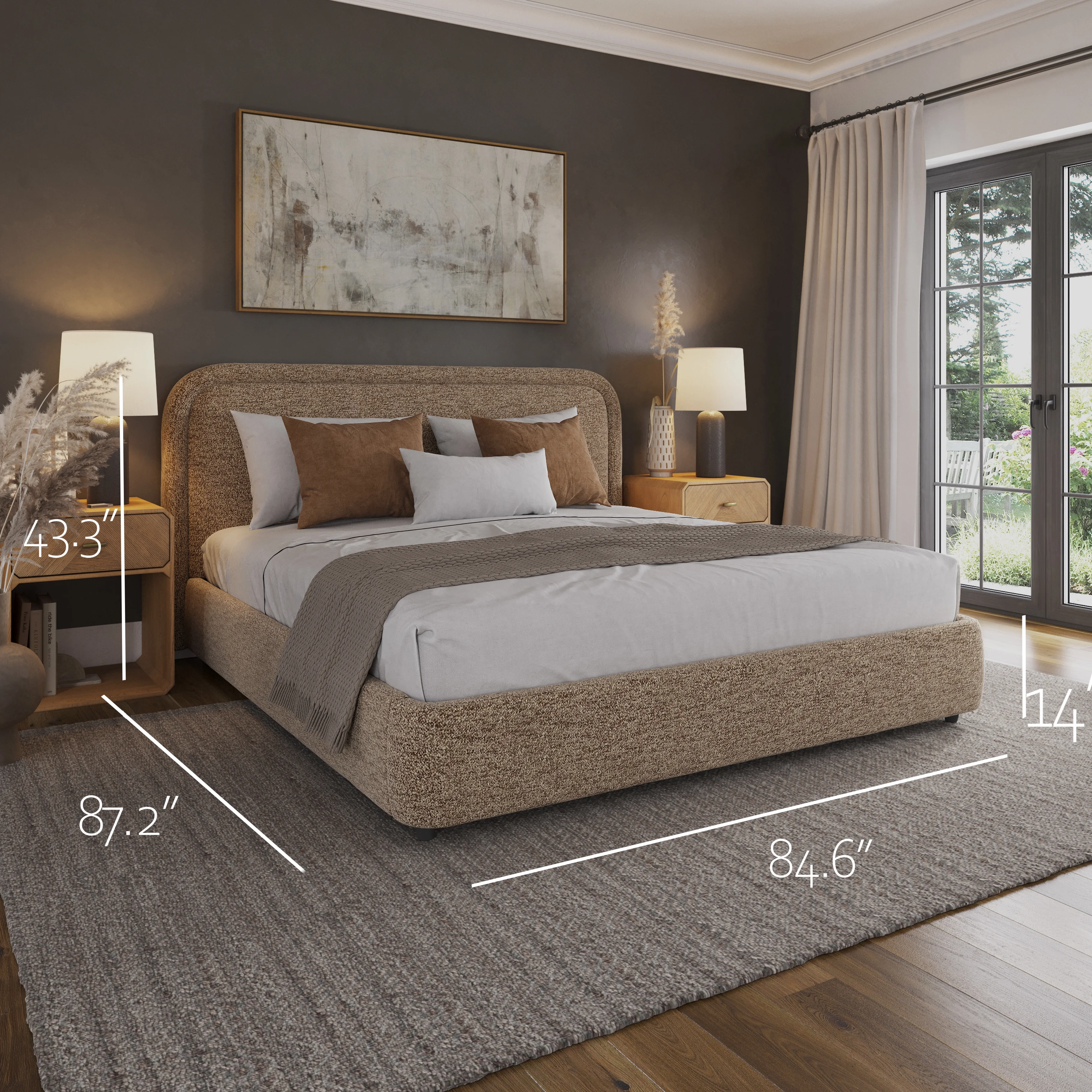 Modern Upholstered Platform Bed with Lift-Up Storage, Headboard, Wood Slats, Noise-Free