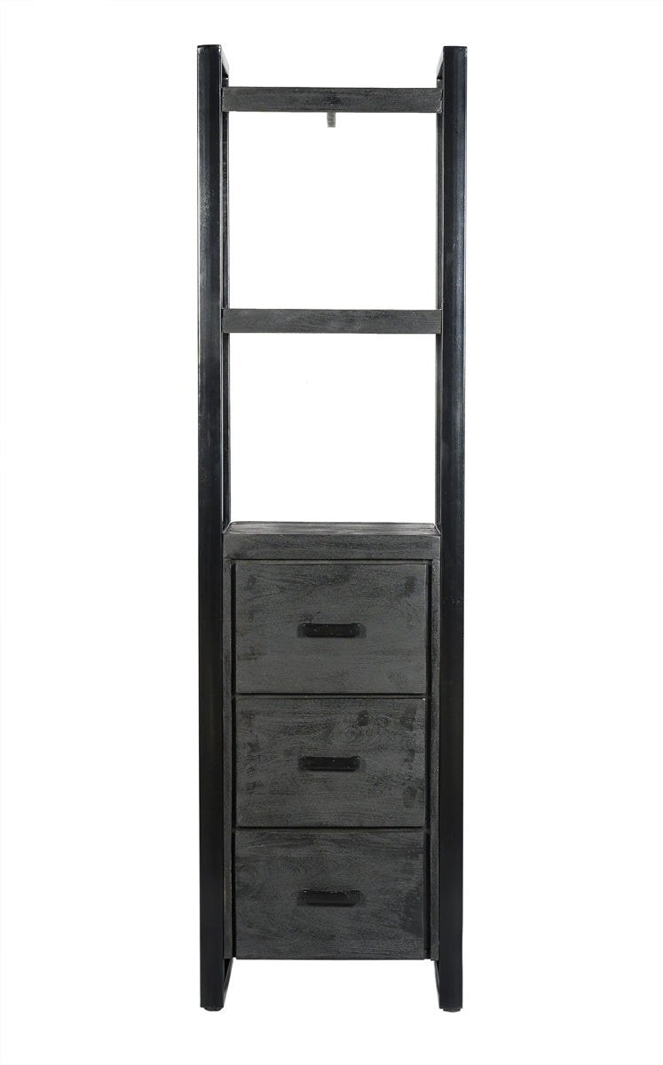 Livingfurn - Boekenkast Zwart Mangohout - 55x40x200cm - Norris