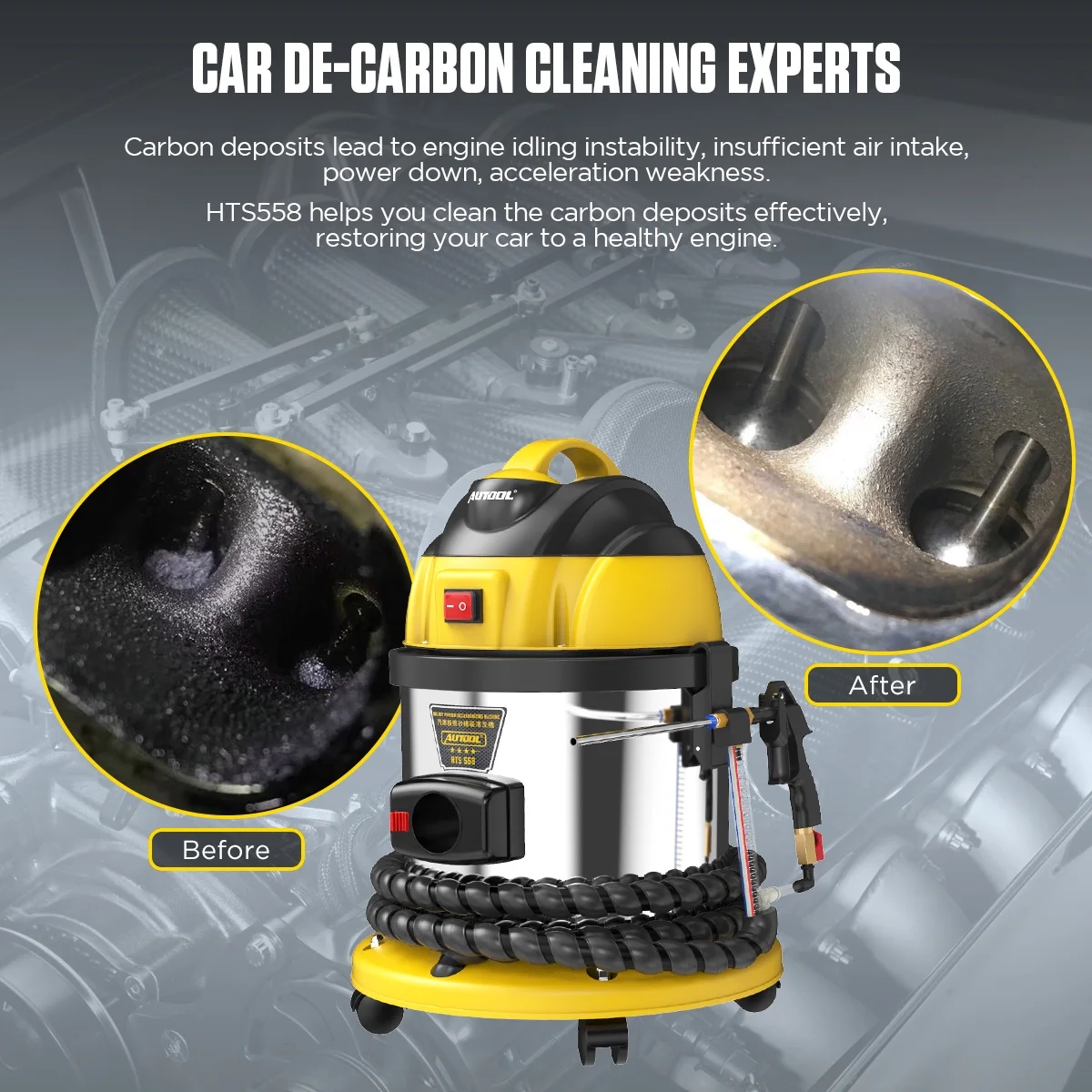 AUTOOL HTS558 Walnut Sand Carbon Deposition Clean Machine Walnut Shell Media Powder Sandblasting Machine Automotive Engine Intake Pipe Valve De-Carbon Cleaning Machine for Rust Grime Paint Removing - Image 9