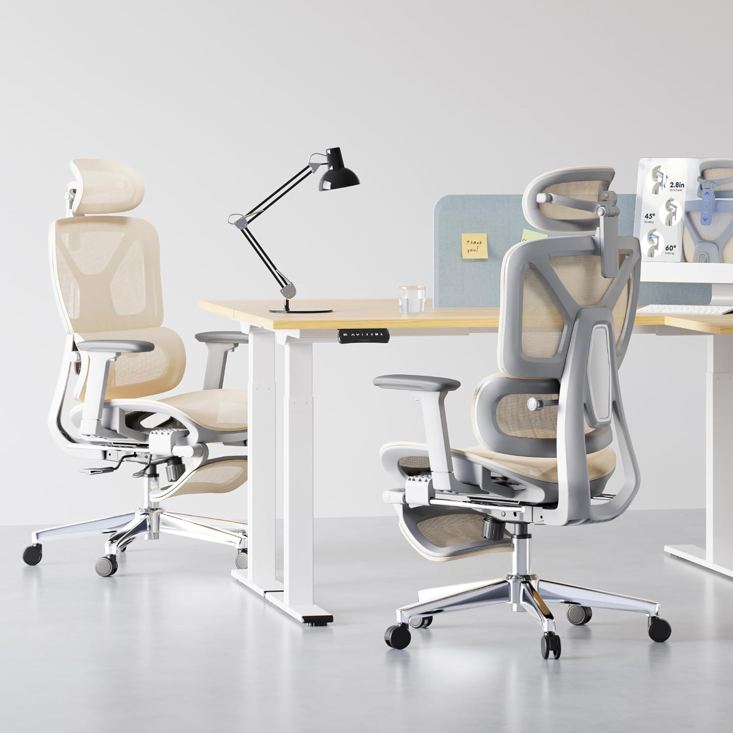 FLEXISPOT ErgoX Premium Ergonomic Office Chair with Footrest- Adjustable 3D Armrests, Dynamic Lumbar Support, Recline & Tilt Function, Mesh Seat, for Home & Office Use,Cream