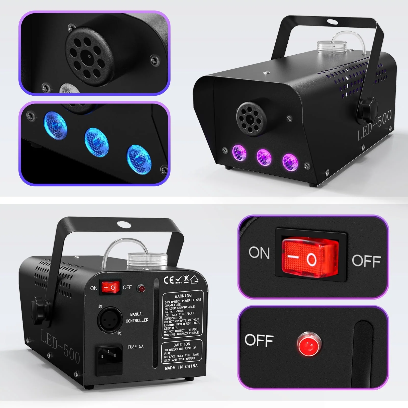Halloween Fog Machine 500W RGB LED Smoke Machine Stage Lighting Effect with Remote Control for Halloween Wedding DJ Show Concert Bar Party - Image 6 Halloween Fog Machine 500W RGB LED Smoke Machine Stage Lighting Effect with Remote Control for Halloween Wedding DJ Show Concert Bar Party - Image 6