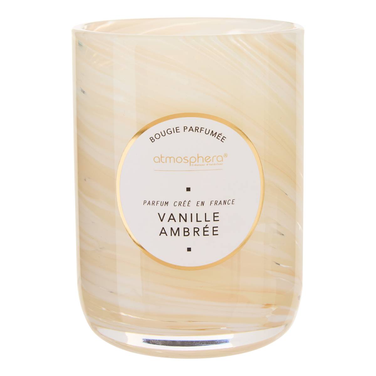 Scented Candle Round "Wavy" Woody fragrance, gourmet scent, Amber vanilla, 275g