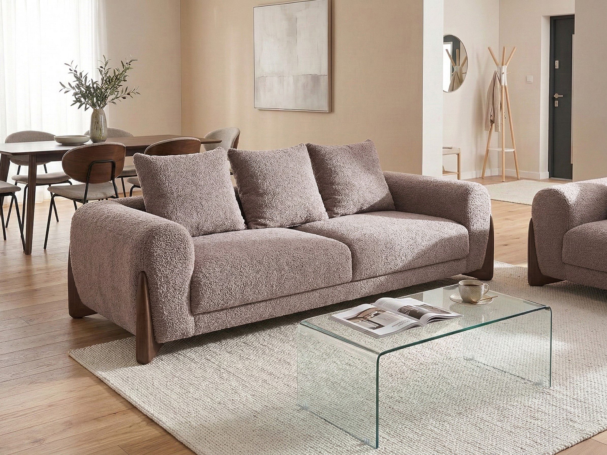 Sofa 3 Seater VINLIDEN Boucle Brown