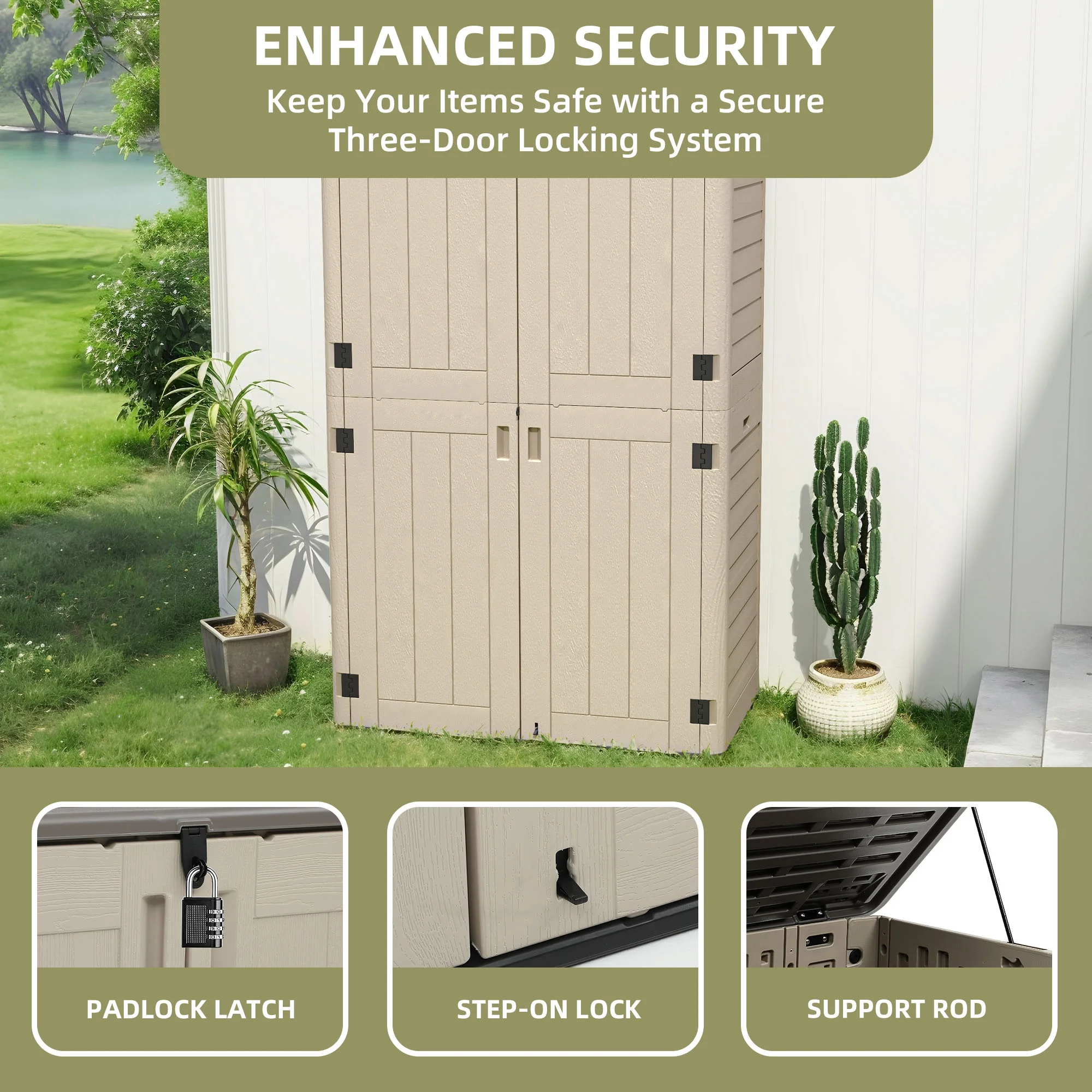 Wooflex 6.7 ft Tall Garage Cabinet with Lockable Double Doors, Resin Storage for Cleaning Supplies, Vacuums, Portable Household Organizer, Woodgrain Brown