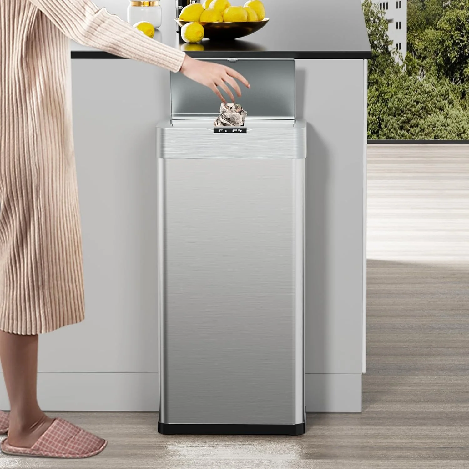 LAZY BUDDY 60 Liter / 16 Gallon Stainless Steel Motion Sensor Trash Can for Kitchen, Bathroom, Rectangular - Image 22