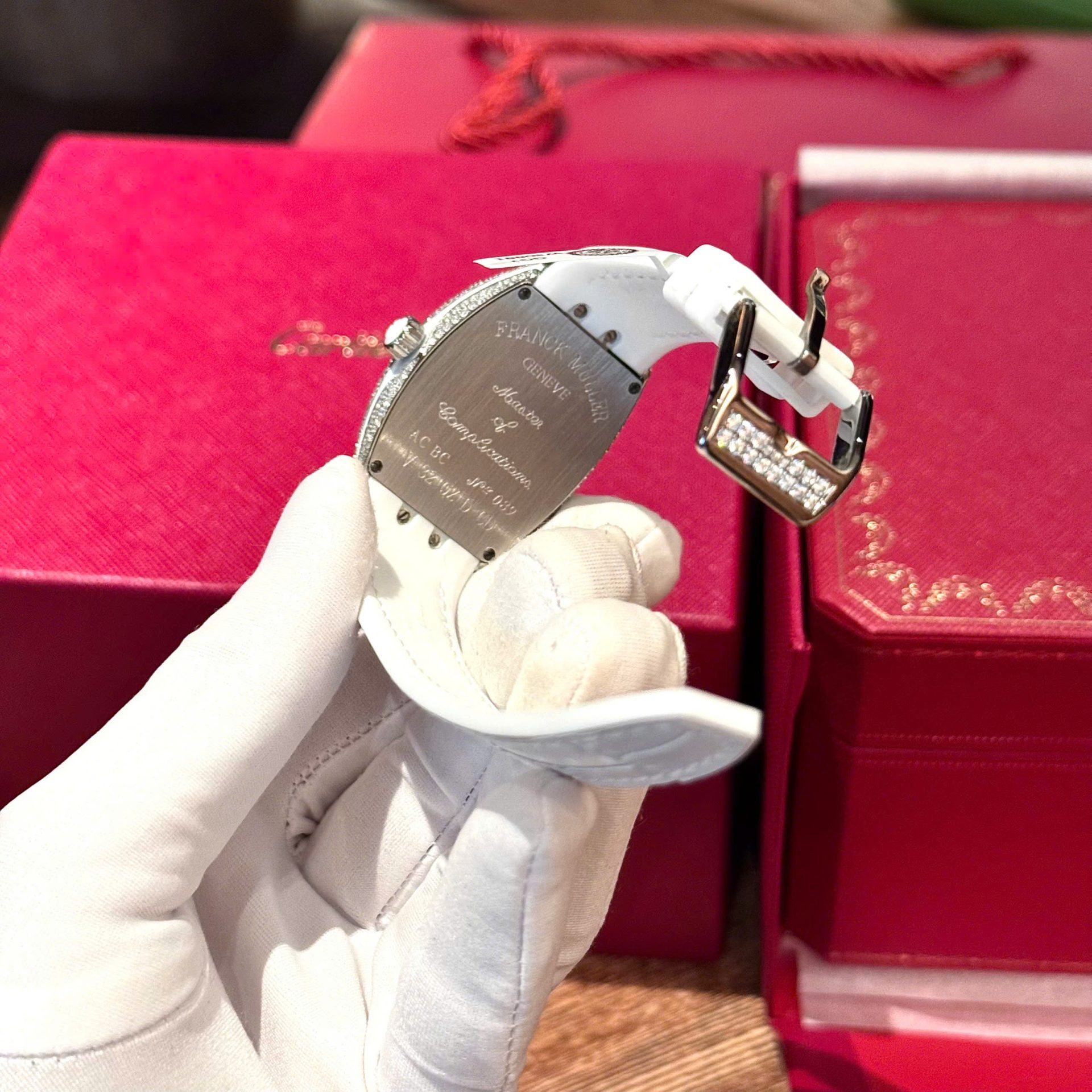 Franck Muller V32 White Dial Replica Watch Custom Diamonds Moissanite Hong Kong 36mm - Top club